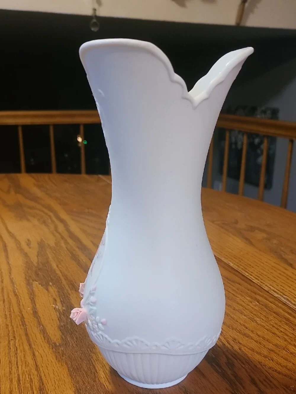 Precious Moments White and Pink Porcelain Vase with Girl Motif